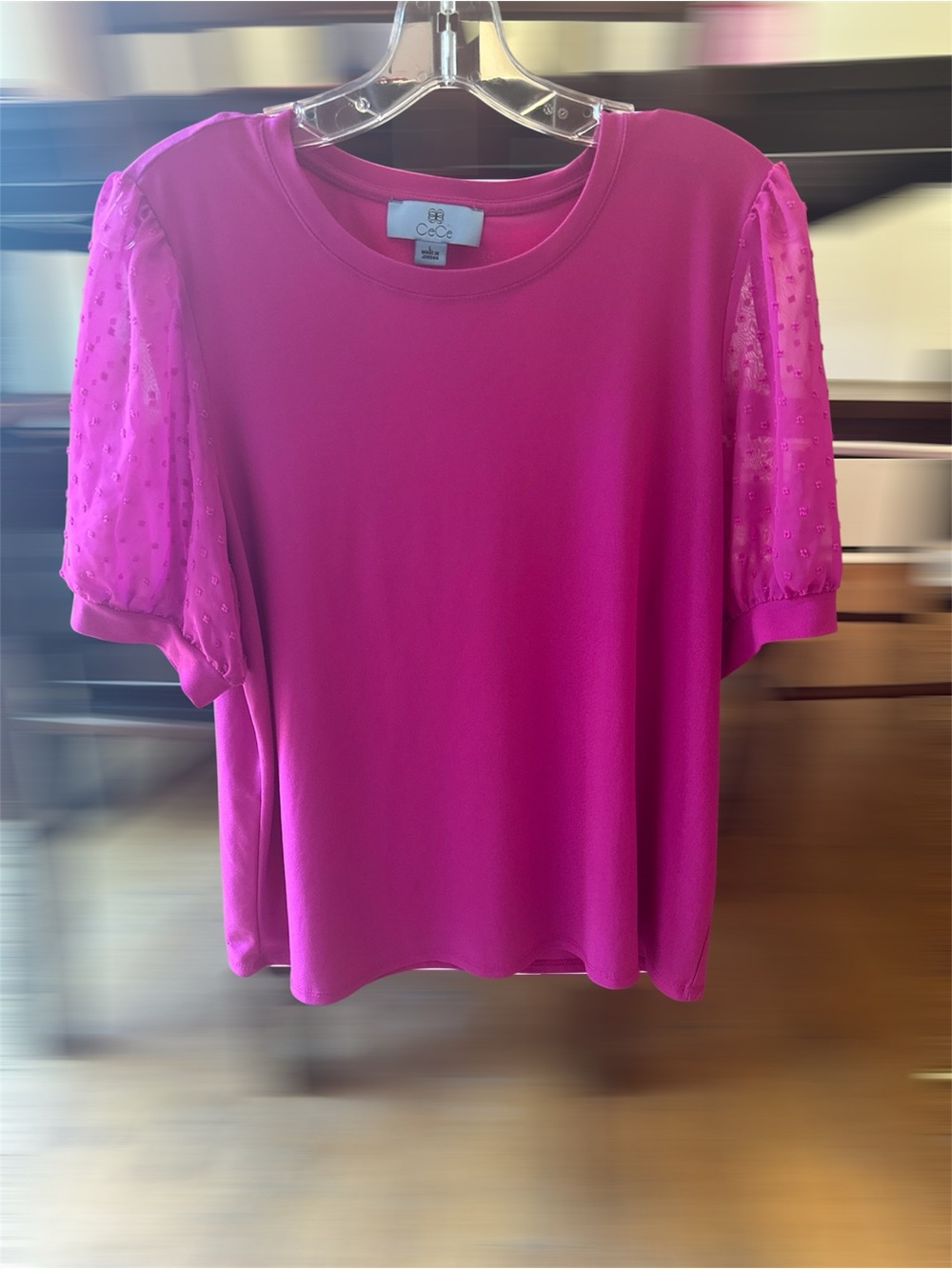 CeCe Fuchsia Puff-Sleeve Knit Tee